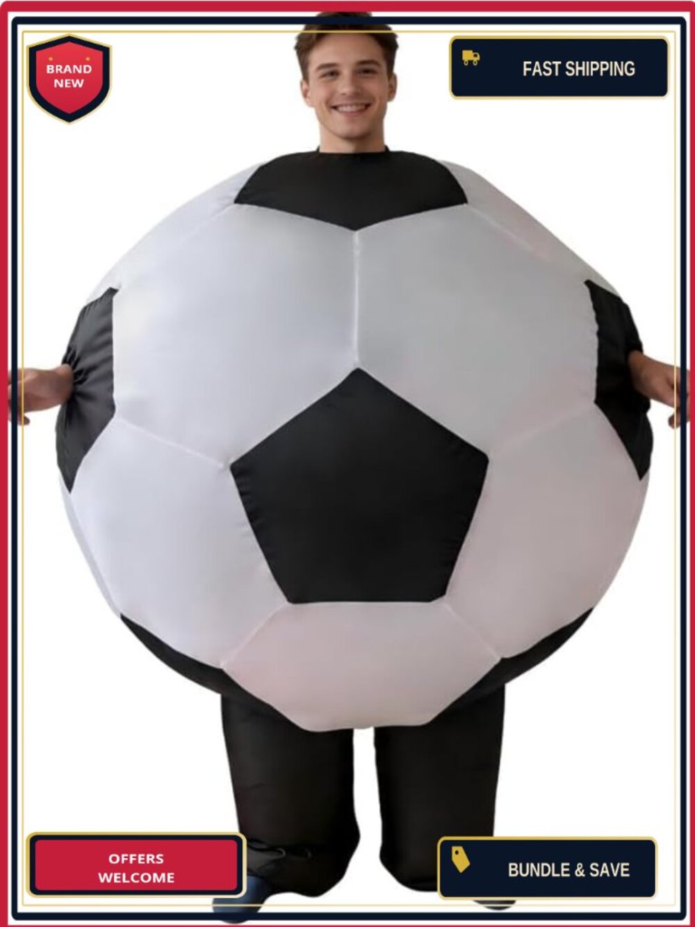Inflatable Soccer Ball Costume Adult Blow Up Bodysuit Sports Party Halloween
